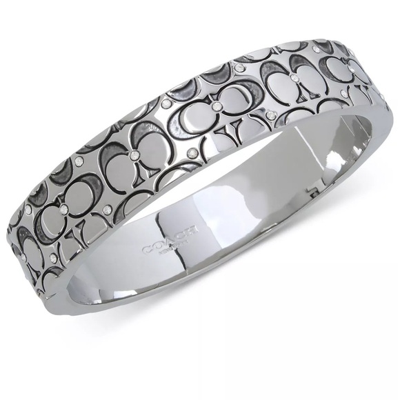 🔥🔥NWOT- AUTHENTIC-COACH-Silver-Tone Crystal Quilted C Bangle Bracelet🔥🔥 - Picture 5 of 14
